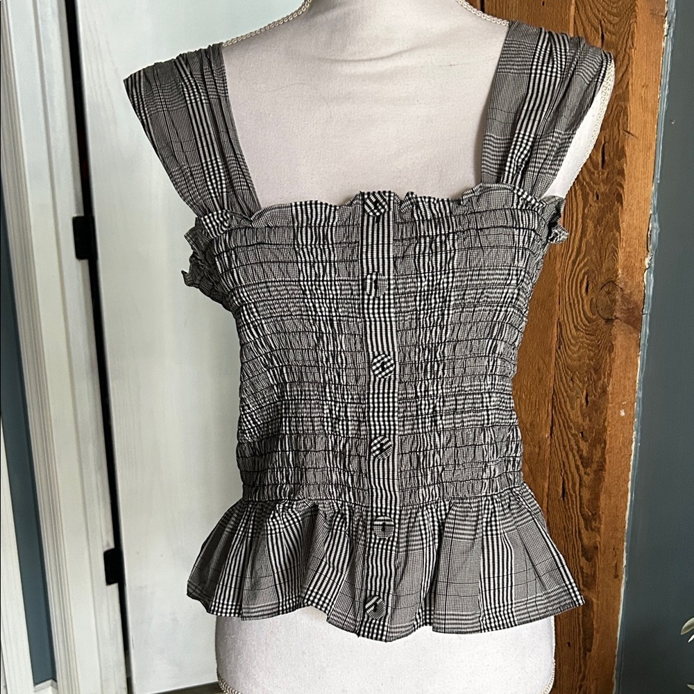 Black and white glen Plaid Women's Top
